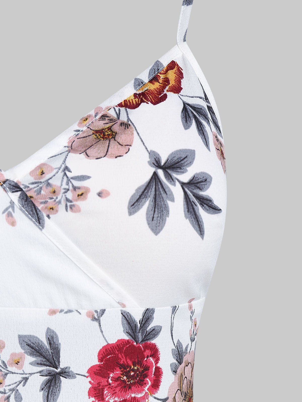 Robe Haute Basse Superposée Fleurie Imprimée à Bretelle Fine - Blanc Lait XL