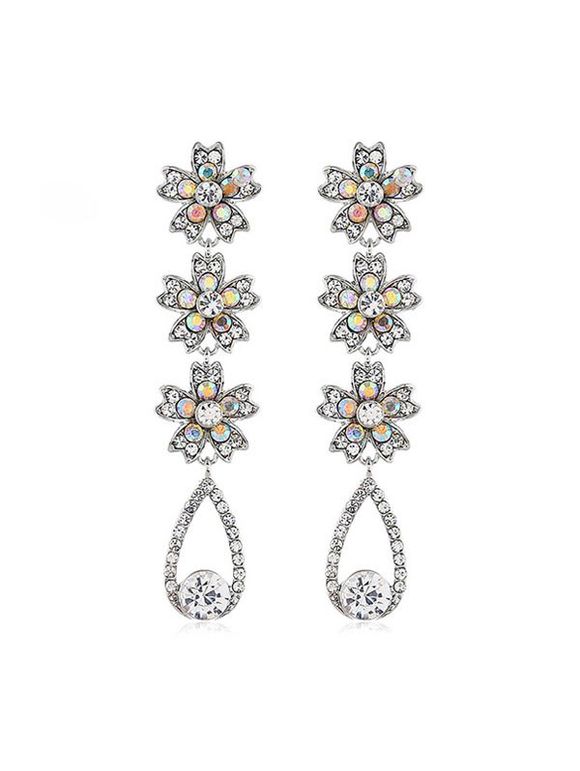 Boucles d'Oreilles Fleur Goutte d'Eau avec Strass - Argent 
