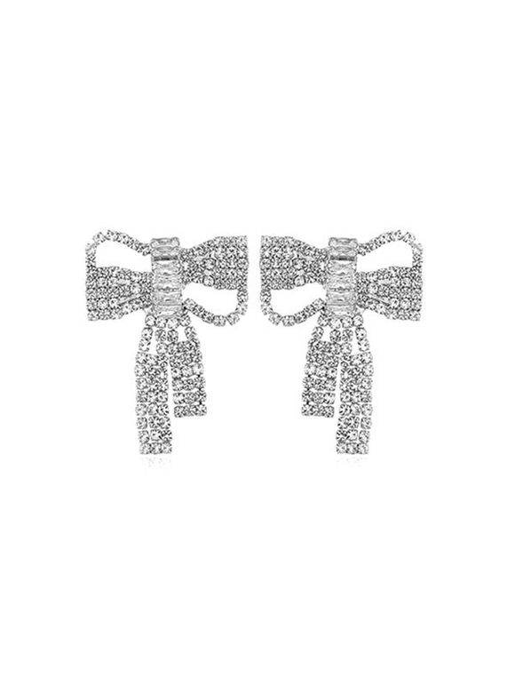 Boucles d'Oreilles Nœud Papillon avec Strass - Argent 