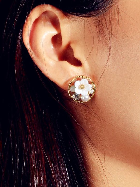 Boucles d'Oreilles Evidées Fleuries Perlées - Or 