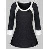 T-shirt en Blocs de Couleurs Jointif de Grande Taille - Noir 5X