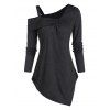 T-shirt Asymétrique Epaule Dénudée à Manches Longues - Gris Foncé XL