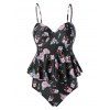 Maillot de Bain Tankini Motif Fleuri Design de Grande Taille à Bretelle - Noir 1X