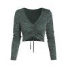 T-shirt Court Chiné Côtelé à Lacets - Aigue Marine Moyenne XL