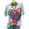 T-shirt Graphique Perlé Papillon Fleuri Imprimé de Grande Taille - Vert clair 4X
