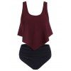 Flounce Ruched Textured Tankini Swimsuit - RED WINE XL