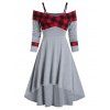 Robe Haute Basse Croisée à Carreaux Imprimée à Epaule Ouverte - Rouge 2XL