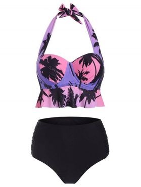 Halter Ruched Coconut Palm Push Up Hawaii Bikini Swimsuit