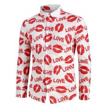 DressLily Men's Letter Lip Pattern Long Sleeves Shirt