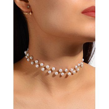 

Faux Pearl Choker Necklace And Asymmetrical Heart Stud Earrings, Gold