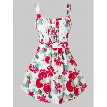 

Plus Size Guipure Lace Flower Print A Line Tank Top, Lava red
