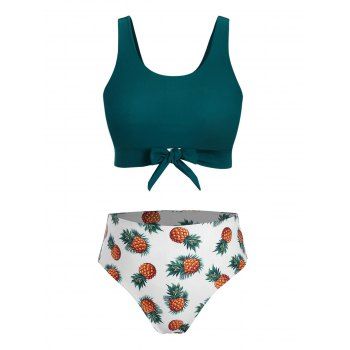 

Plus Size Front Tie Pineapple Print Bikini Swimsuit, Peacock blue