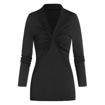 

Long Sleeve Ruched Plain T-shirt, Black