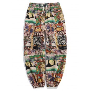 

Patchworks Painting Print Casual Pants, Multicolor
