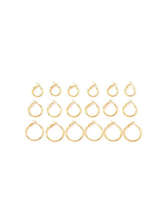 Ensemble de Boucles d'Oreilles Simples Cercle 9 Paires - Or 