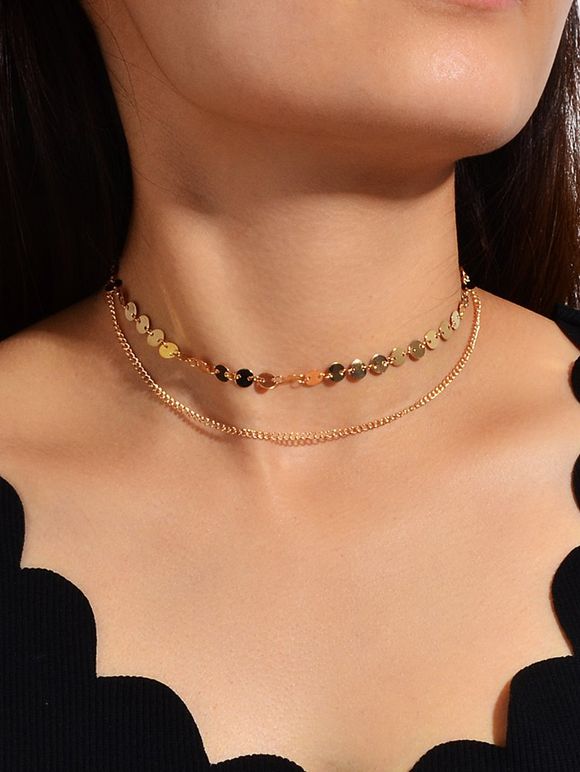 Collier à Chaîne Disque Superposée - Or 
