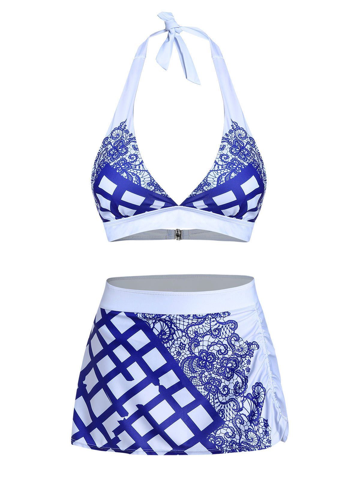 [50% OFF] 2021 Floral Geometric Print Halter Ruched Bikini Swimwear In ...