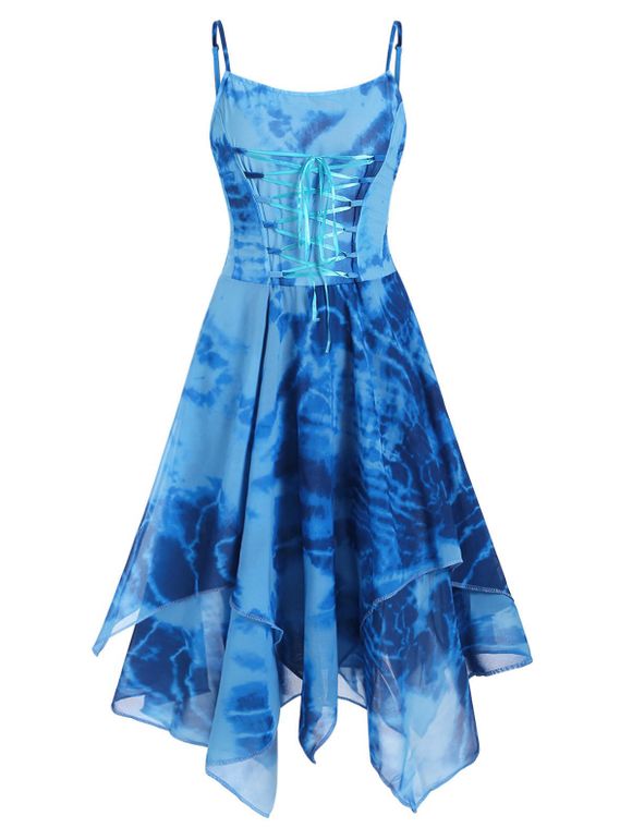 Robe Mouchoir Teintée à Lacets Grande Taille - Bleu 2X