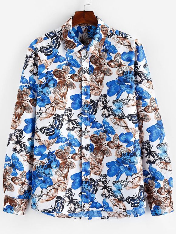Chemise à Imprimé Papillon Partout à Manches Longues - Blanc L