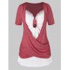 T-shirt Noué Croisé en Blocs de Couleurs Grande Taille - Corail Léger 3X
