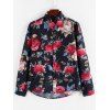 Chemise Boutonnée à Imprimé Rose Fleur Partout à Manches Longues - Noir L