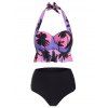 Halter Ruched Coconut Palm Push Up Hawaii Bikini Swimsuit - multicolor S