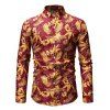 Chemise Boutonnée Feuille Tropicale Imprimée à Manches Longues - Rouge 3XL