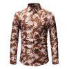 Tropical Leaf Print Button Up Long Sleeve Shirt - KHAKI XL