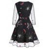 Unicorn Star Embroidered Sequin Panel Mesh Skater Dress - BLACK 2XL