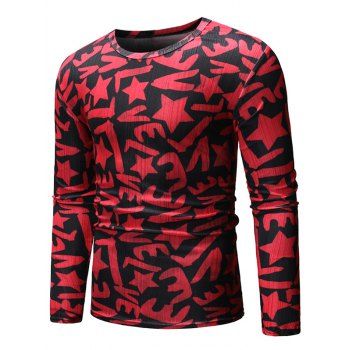 

Star Pattern Casual Long-sleeved T-shirt, Red