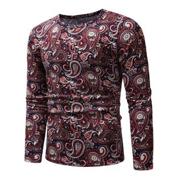 

Ethnic Paisley Pattern Long-sleeved T-shirt, Firebrick