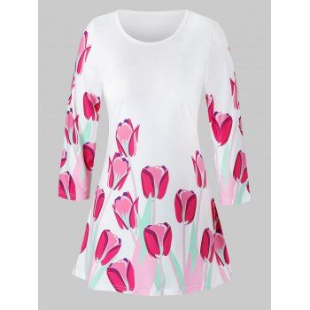 

Plus Size Floral Printed T Shirt, White