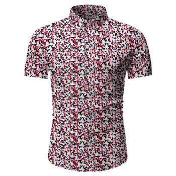 

Tiny Flower Button Up Short Sleeve Shirt, Multicolor a