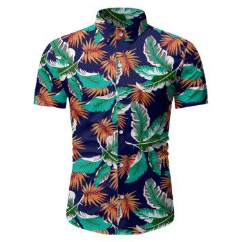 

Tropical Leaf Print Button Up Beach Shirt, Deep blue