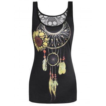 

Skull See Through Back Printed Tank Top, Black