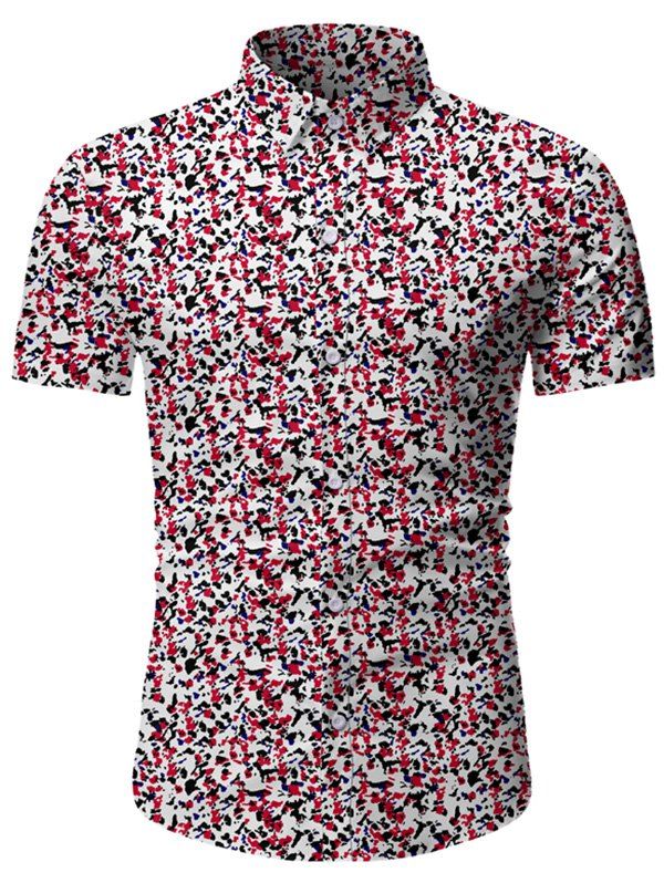Tiny Flower Button Up Short Sleeve Shirt - multicolor A L