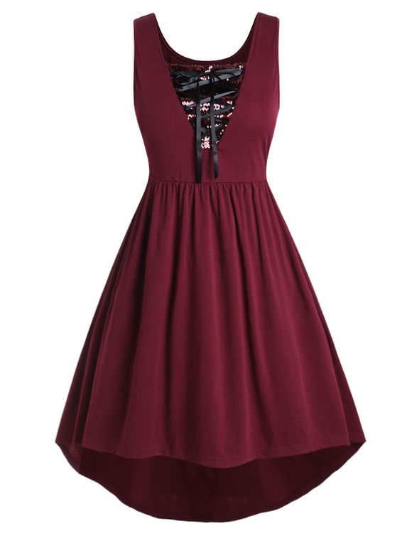 Robe à Paillettes à Lacets Grande-Taille - Rouge Vineux 3X