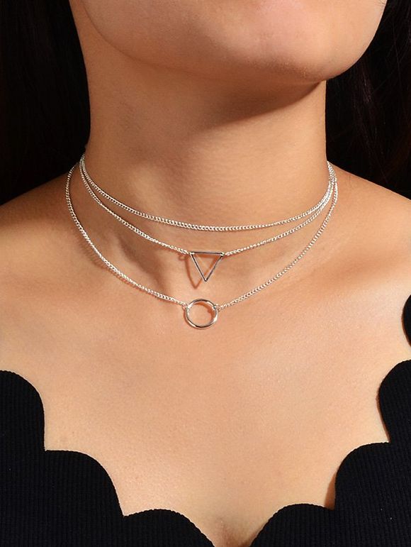 Collier de Chaîne Géométrique Multicouche - Argent 