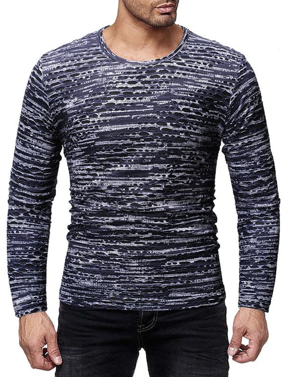 T-shirt Décontracté Imprimé à Manches Longues - Ardoise bleue XL