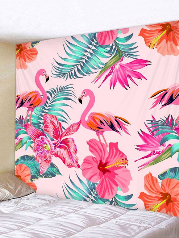 Tapisserie Murale Pendante Art Décoration Flamant et Fleur Tropicale Imprimés - multicolor W79 X L71 INCH