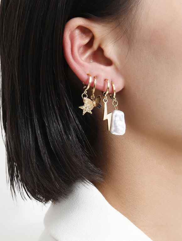Ensemble de Boucles d'Oreilles Etoile Papillon Foudre 4 Pièces - Or 