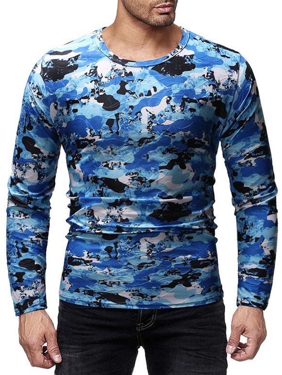 T-shirt Décontracté Camouflage Imprimé à Manches Longues - multicolor 2XL