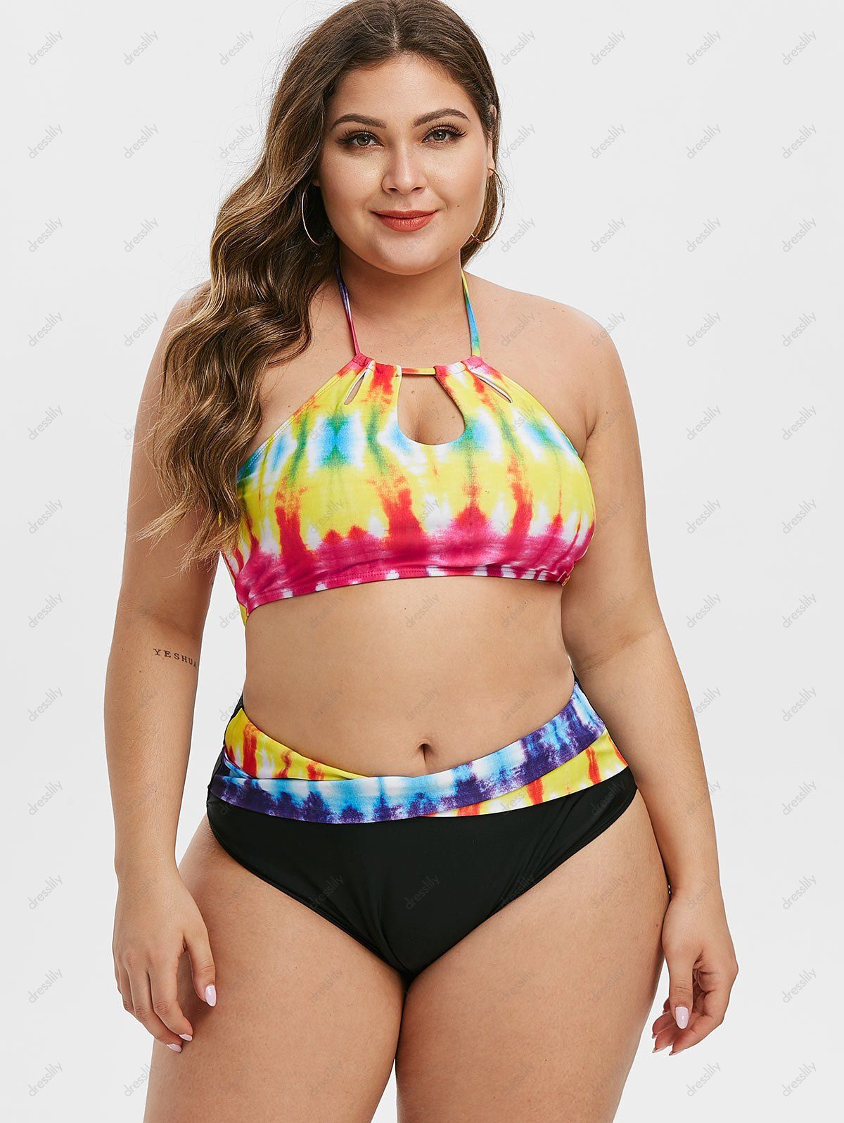 Off Plus Size Halter Tie Dye Bikini Swimsuit In Multicolor Dresslily