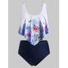 Maillot de Bain Tankini Papillon Imprimé de Grande Taille à Volants - Cadetblue 4X