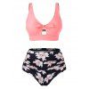Maillot de Bain Tankini Fleuri Imprimé de Grande Taille avec Nœud Papillon - Rose 4X
