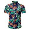 Tropical Leaf Print Button Up Beach Shirt - WHITE 3XL