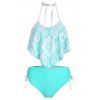 Ensemble de Tankini Panneau en Dentelle Superposé à Lacets - Aigue Marine Légère 2XL