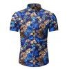 Chemise Boutonnée à Imprimé Papillon à Manches Courtes - Bleu 3XL
