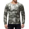 Vintage Newspaper Print Long-sleeved T-shirt - CAMOUFLAGE GREEN 2XL