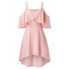 Robe Evasée Haute Basse à Epaule Ouverte de Grande Taille à Volants - Rose Rosé 2X